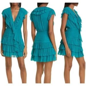 New! Ulla Johnson Zina Silk Ruffle Dress Montego Blue 45243